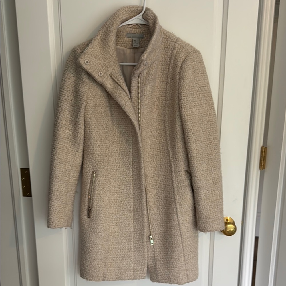 H&M Cream Boucle coat Plush Texture Stand-Up Collar